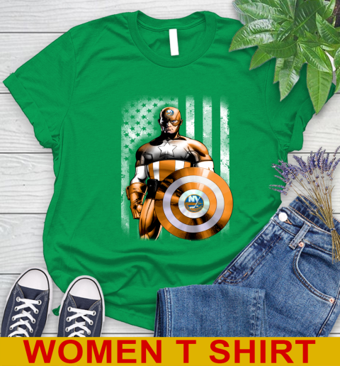 New York Islanders NHL Hockey Captain America Marvel Avengers American Flag Shirt Women's T-Shirt 7