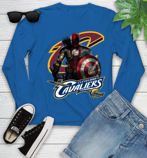 Cleveland Cavaliers NBA Basketball Captain America Thor Spider Man Hawkeye Avengers Youth Long Sleeve 9