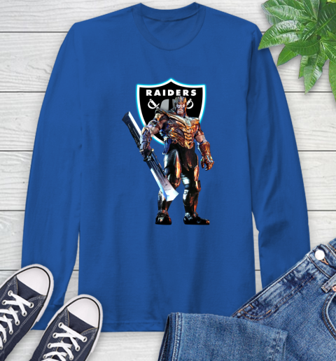 NFL Thanos Gauntlet Avengers Endgame Football Oakland Raiders Long Sleeve T-Shirt 9