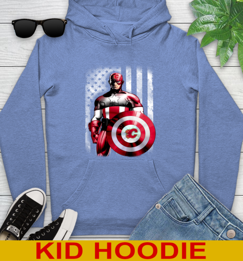 Calgary Flames NHL Hockey Captain America Marvel Avengers American Flag Shirt Youth Hoodie 12