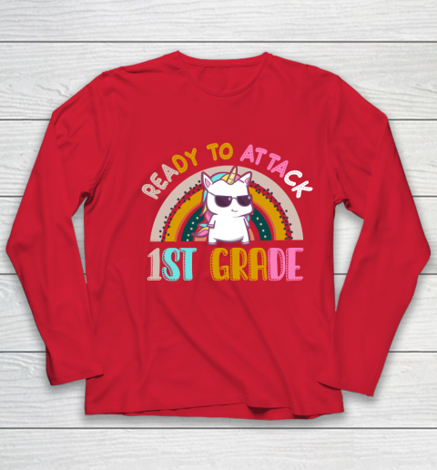 Back to school shirt Ready To Attack 1st grade Unicorn Youth Long Sleeve 16