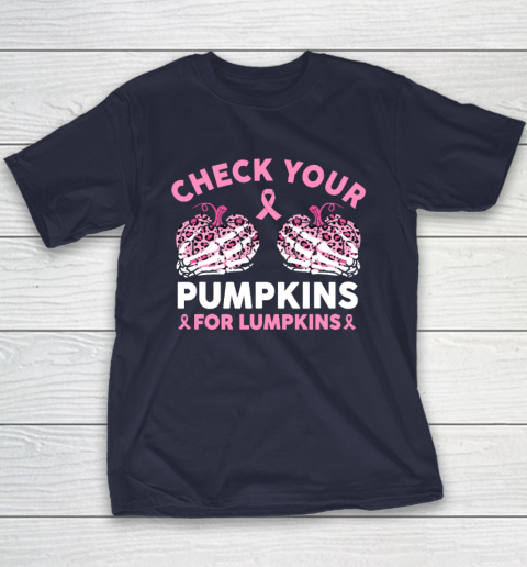 Check Your Pumpkins Breast Cancer Awareness Halloween Youth T-Shirt 3
