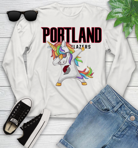 Portland Trail Blazers NBA Basketball Funny Unicorn Dabbing Sports Youth Long Sleeve 12