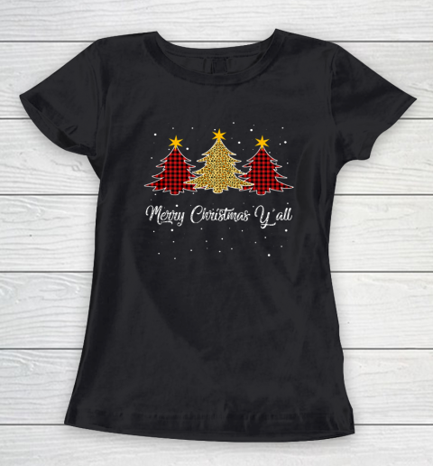 Ki Merry Christmas Y all Leopard Plaid Xmas Tree Gifts Women's T-Shirt