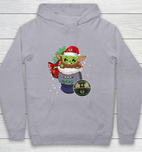 Milwaukee Bucks Christmas Baby Yoda Star Wars Funny Happy NBA Youth Hoodie 5