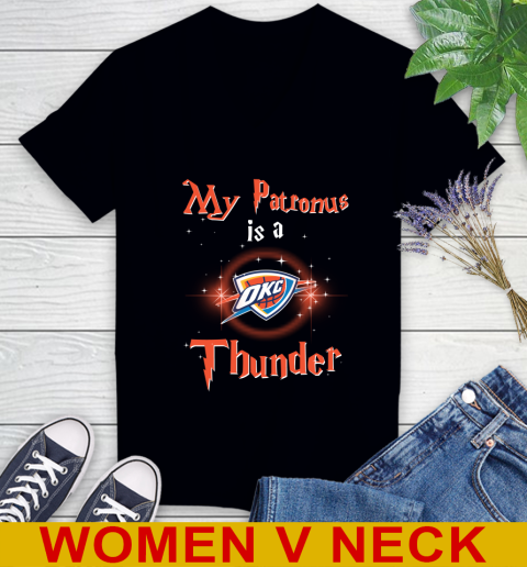 NBA Basketball Harry Potter My Patronus Is A Oklahoma City Thunder Women's V-Neck T-Shirt