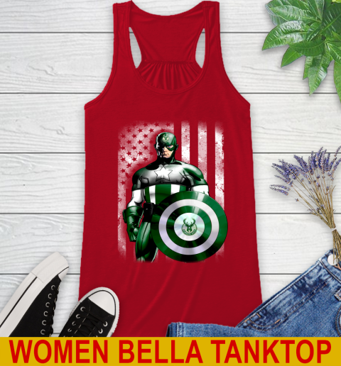 Milwaukee Bucks NBA Basketball Captain America Marvel Avengers American Flag Shirt Racerback Tank 4