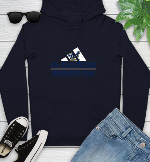 MLB A Badass Milwaukee Brewers Fan Adidas Baseball Sports Youth Hoodie 3