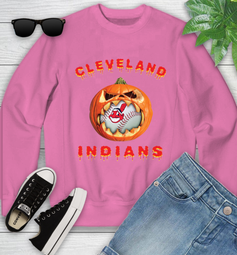 MLB Cleveland Indians Halloween Pumpkin Baseball Sports Youth Sweatshirt 7