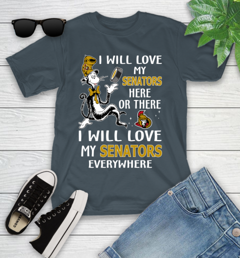 NHL Hockey Ottawa Senators I Will Love My Senators Everywhere Dr Seuss Shirt Youth T-Shirt 9