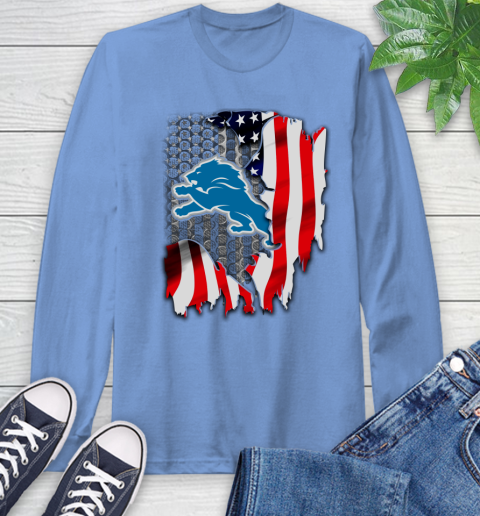 Detroit Lions NFL Football American Flag Long Sleeve T-Shirt 12