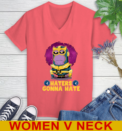 NBA Basketball Minnesota Timberwolves Haters Gonna Hate Thanos Minion Marvel Shirt Women's V-Neck T-Shirt 7