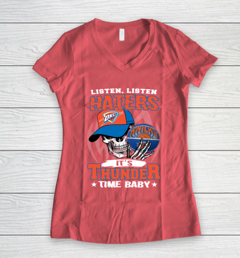 Listen Haters It is THUNGDER Time Baby NBA Women's V-Neck T-Shirt 4