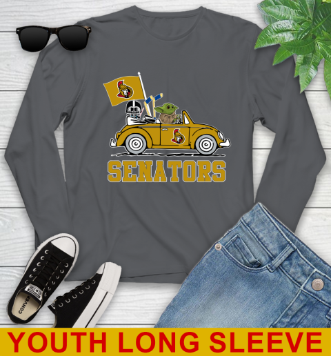NHL Hockey Ottawa Senators Darth Vader Baby Yoda Driving Star Wars Shirt Youth Long Sleeve 9