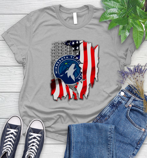 Minnesota Timberwolves NBA Basketball American Flag Women's T-Shirt 5