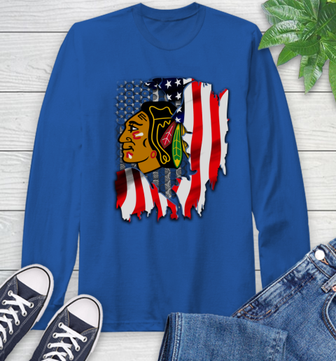 Chicago Blackhawks NHL Hockey American Flag Long Sleeve T-Shirt 10