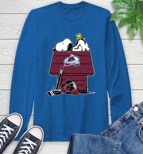 Colorado Avalanche NHL Hockey Snoopy Woodstock The Peanuts Movie Long Sleeve T-Shirt 9