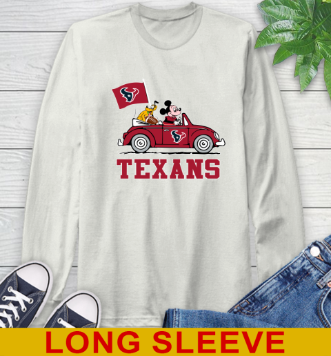 NFL Football Houston Texans Pluto Mickey Driving Disney Shirt Long Sleeve T-Shirt 12