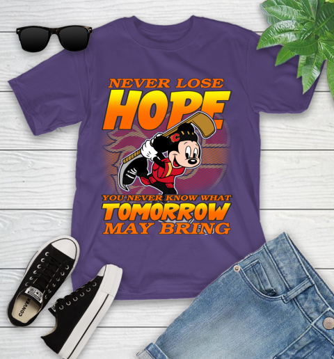 Calgary Flames NHL Hockey ootball Mickey Disney Never Lose Hope Youth T-Shirt 3