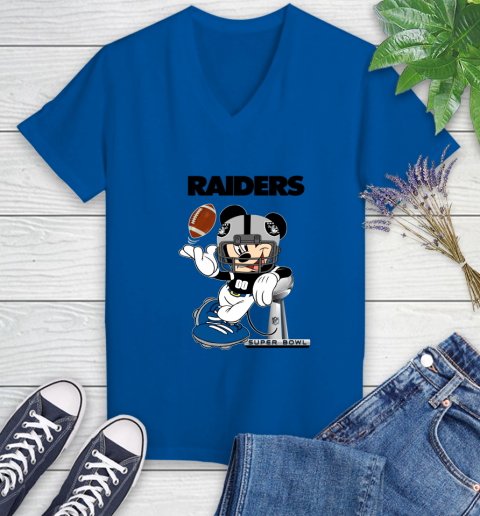 NFL Oakland Raiders Mickey Mouse Disney Super Bowl Football T Shirt Women's V-Neck T-Shirt 10