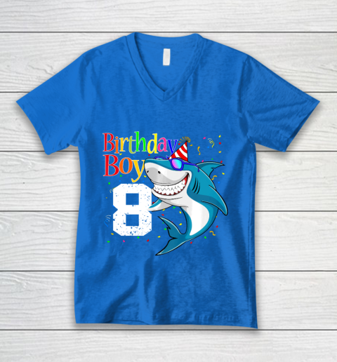 Kids 8th Birthday Boy Shark Shirts 8 Jaw Some Four Tees Boys 8 Years Old V-Neck T-Shirt 5