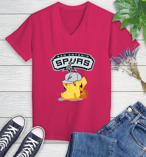NBA Pikachu Basketball Sports San Antonio Spurs Women's V-Neck T-Shirt 9