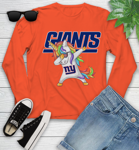 New York Giants NFL Football Funny Unicorn Dabbing Sports Youth Long Sleeve 4