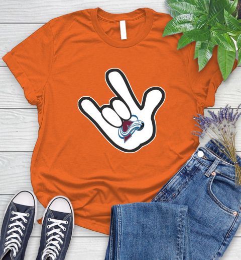 Colorado Avalanche NHL Hockey Mickey Rock Hand Disney Women's T-Shirt 4
