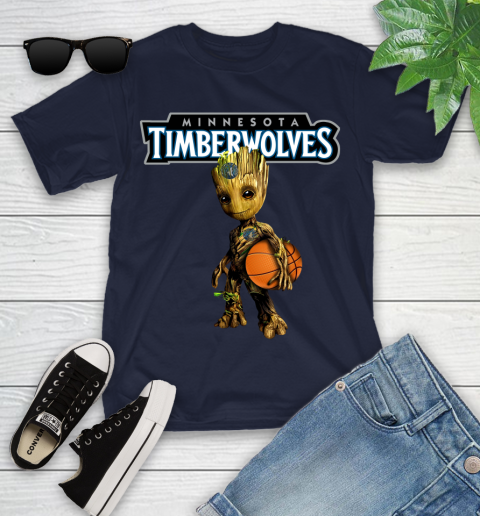Minnesota Timberwolves NBA Basketball Groot Marvel Guardians Of The Galaxy Youth T-Shirt 3