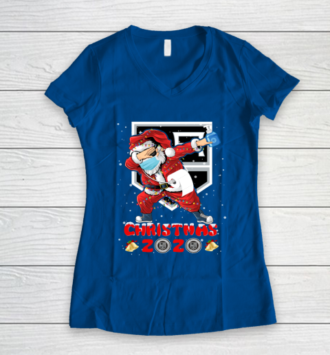 Los Angeles Kings Funny Santa Claus Dabbing Christmas 2020 NHL Women's V-Neck T-Shirt 7