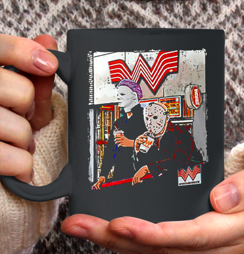 Michael Myers and Jason Voorhees drinking Whataburger Ceramic Mug 11oz 2