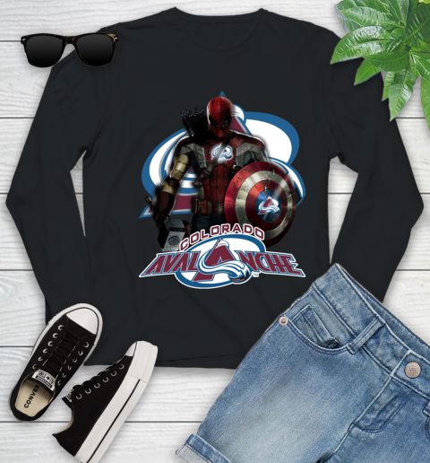 NHL Captain America Thor Spider Man Hawkeye Avengers Endgame Hockey Colorado Avalanche Youth Long Sleeve 2