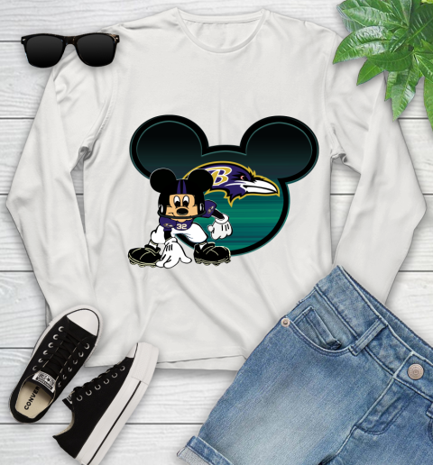NFL Baltimore Ravens Mickey Mouse Disney Football T Shirt Youth Long Sleeve 12