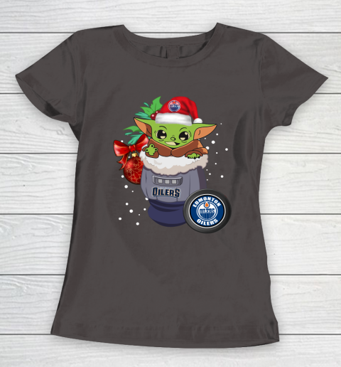 Edmonton Oilers Christmas Baby Yoda Star Wars Funny Happy NHL Women's T-Shirt 8