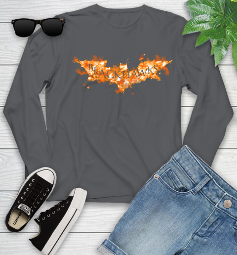 NHL Chicago Blackhawks Batman Logo DC Hockey Sports Shirts Youth Long Sleeve 9