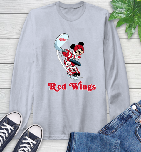 NHL Hockey Detroit Red Wings Cheerful Mickey Mouse Shirt Long Sleeve T-Shirt 6