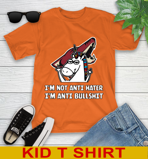 Arizona Coyotes NHL Hockey Unicorn I'm Not Anti Hater I'm Anti Bullshit Youth T-Shirt 7