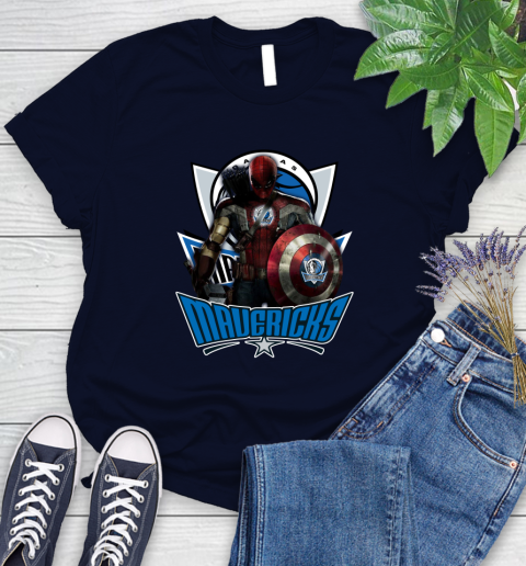 Dallas Mavericks NBA Basketball Captain America Thor Spider Man Hawkeye Avengers Women's T-Shirt 3