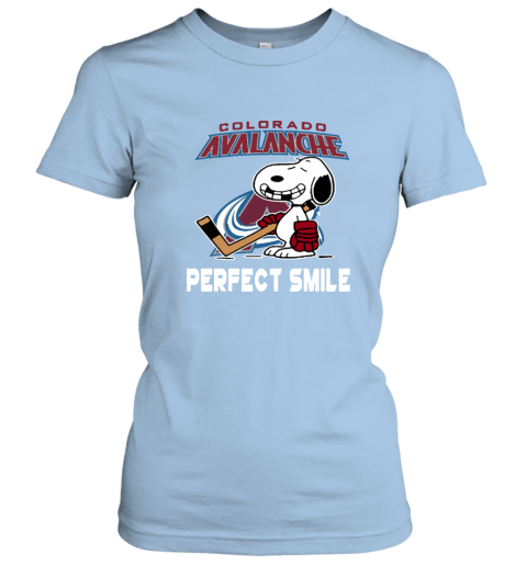 rvzv colorado avalanche snoopy perfect smile the peanuts ladies t shirt 20 front light blue