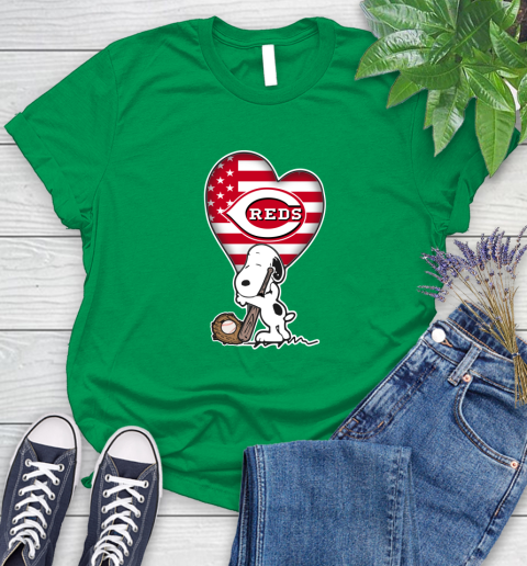 Cincinnati Reds MLB Baseball The Peanuts Movie Adorable Snoopy Women's T-Shirt 6