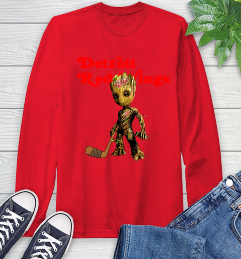 Detroit Red Wings NHL Hockey Groot Marvel Guardians Of The Galaxy Long Sleeve T-Shirt 10