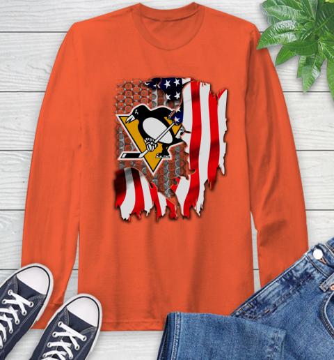 Pittsburgh Penguins NHL Hockey American Flag Long Sleeve T-Shirt 4