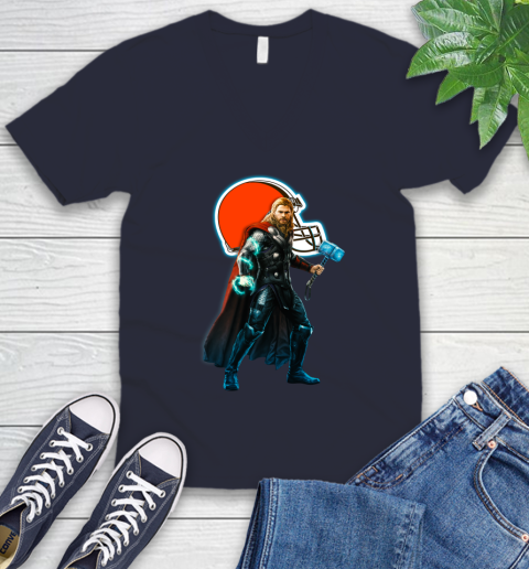 NFL Thor Avengers Endgame Football Cleveland Browns V-Neck T-Shirt 3