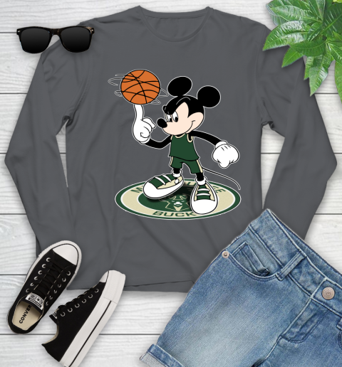NBA Basketball Milwaukee Bucks Cheerful Mickey Disney Shirt Youth Long Sleeve 8