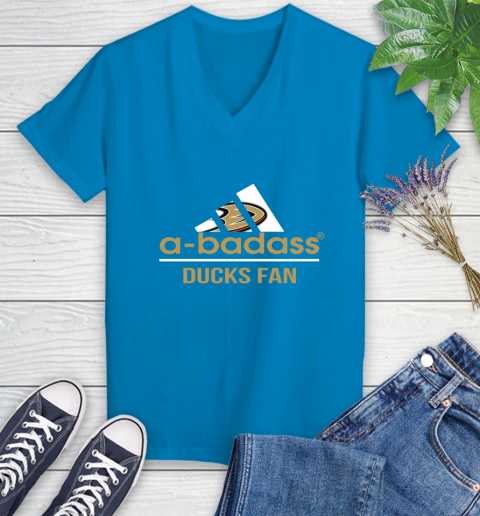 NHL A Badass Anaheim Ducks Fan Adidas Hockey Sports Women's V-Neck T-Shirt 7