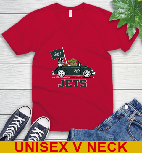 NFL Football New York Jets Darth Vader Baby Yoda Driving Star Wars Shirt V-Neck T-Shirt 7