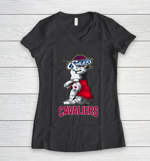 NBA Basketball My Cat Loves Cleveland Cavaliers Women's V-Neck T-Shirt 6