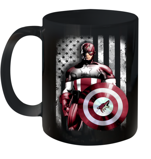 Arizona Coyotes NHL Hockey Captain America Marvel Avengers American Flag Shirt Ceramic Mug 11oz