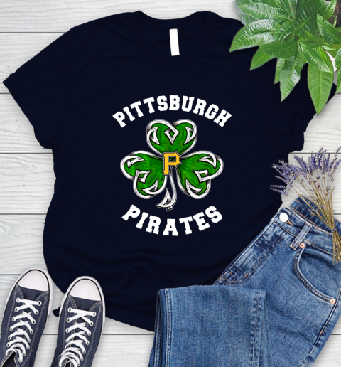 MLB Pittsburgh Pirates Three Leaf Clover St Patrick's Day Baseball Sports Women's T-Shirt 2