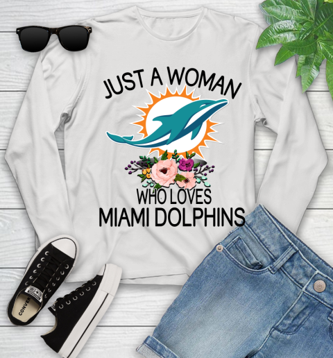 NFL Just A Woman Who Loves Miami Dolphins Football Sports Youth Long Sleeve